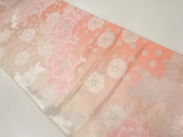 JAPANESE KIMONO / ANTIQUE FUKURO OBI / SILK / WOVEN PEONY & KIKU